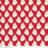 Red quilting cotton with Santa Claus heads with beards, red hats, and a smile. 
Cute Little Fabric Shop