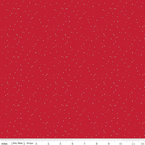 Red quilting cotton fabric with small white speckled dots. 
Cute Little Fabric Shop