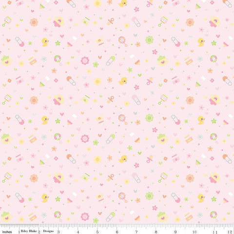 SALE FLANNEL Baby Girl Binkies and Bottles F13335 Pink - Riley Blake Designs - Children's Stars Safety Pins - FLANNEL Cotton Fabric