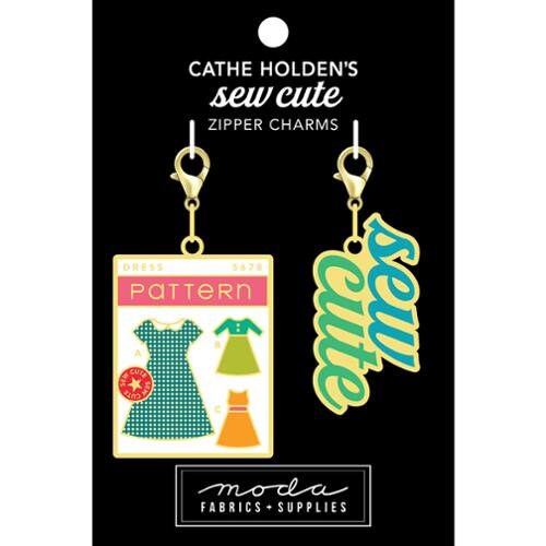 Sew Cute and Pattern Enamel Zipper Charms CH110 by Cathe Holden - Moda Fabrics - Two Count - Lobster Clasps