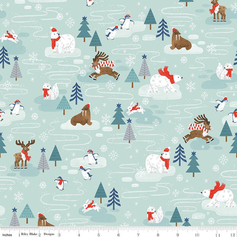 SALE FLANNEL Northern Lights Main F15000 Glacier - Riley Blake Designs - Winter Polar Bears Deer Penguins Rabbits - FLANNEL Cotton Fabric