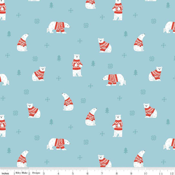 SALE FLANNEL Northern Lights Polar Bears F15001 Sky - Riley Blake Designs - Winter Polar Bears Snowflakes Trees - FLANNEL Cotton Fabric