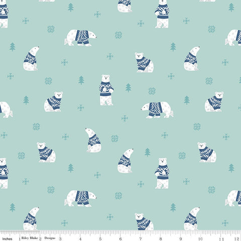 FLANNEL Northern Lights Polar Bears F15001 Glacier - Riley Blake Designs - Winter Polar Bears Trees Snowflakes - FLANNEL Cotton Fabric