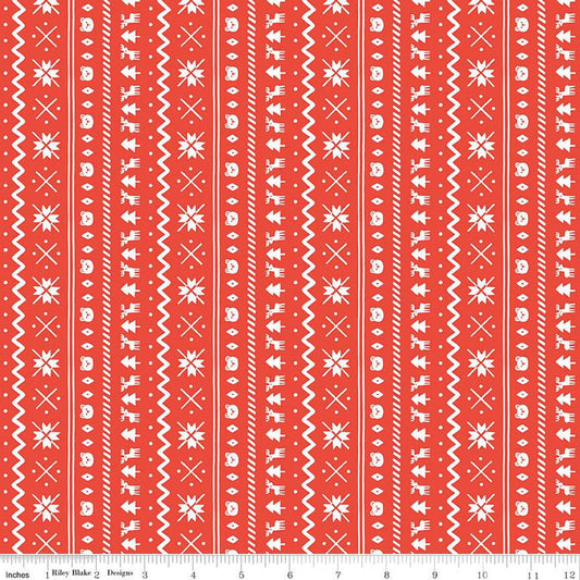 FLANNEL Northern Lights Fair Isle F15002 Red - Riley Blake - Stripes Stripe Winter Bears Snowflakes Deer Trees - FLANNEL Cotton Fabric