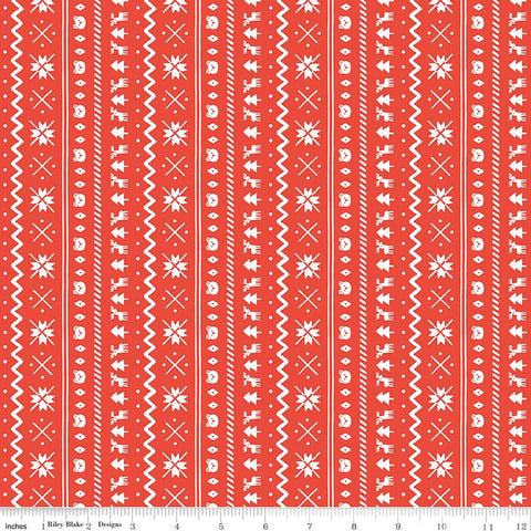 SALE FLANNEL Northern Lights Fair Isle F15002 Red - Riley Blake - Stripes Stripe Winter Bears Snowflakes Deer Trees - FLANNEL Cotton Fabric