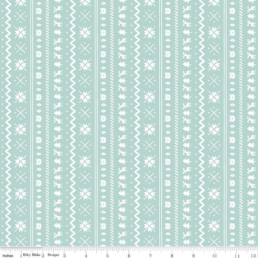 13" End of Bolt -SALE FLANNEL Northern Lights Fair Isle F15002 Glacier-Riley Blake-Stripes Winter Bears Trees Snowflakes Deer-FLANNEL Cotton
