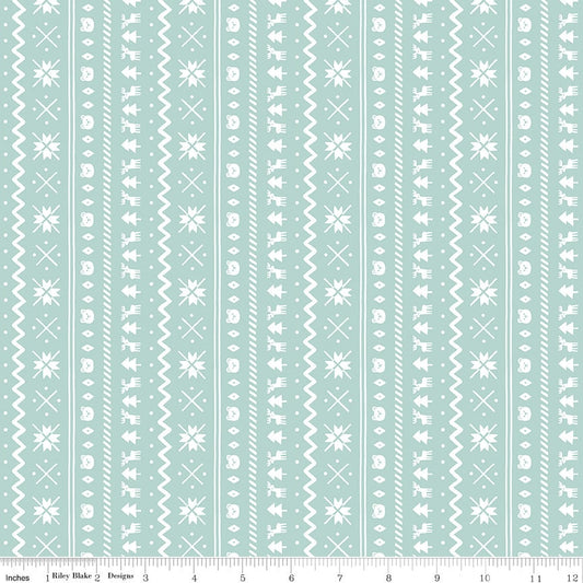 13" End of Bolt -SALE FLANNEL Northern Lights Fair Isle F15002 Glacier-Riley Blake-Stripes Winter Bears Trees Snowflakes Deer-FLANNEL Cotton