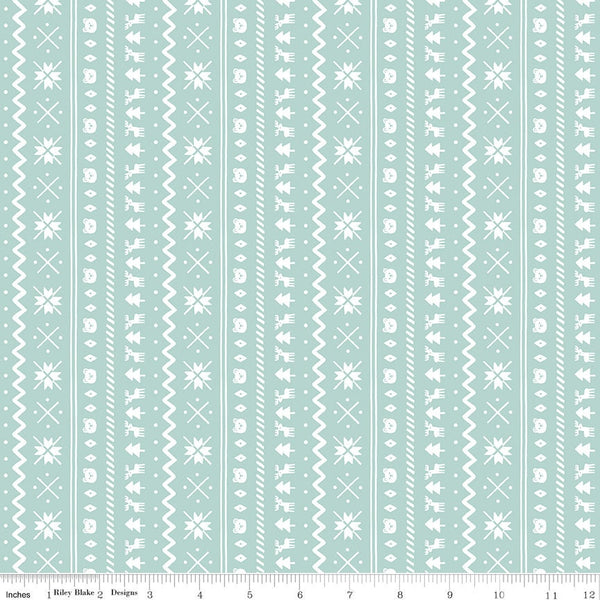 FLANNEL Northern Lights Fair Isle F15002 Glacier - Riley Blake - Stripes Winter Bears Trees Snowflakes Deer - FLANNEL Cotton Fabric