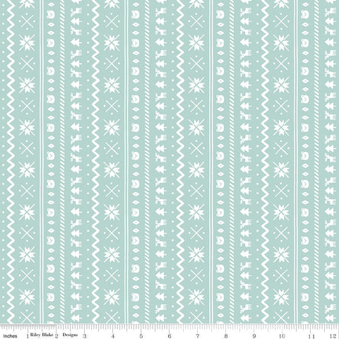 SALE FLANNEL Northern Lights Fair Isle F15002 Glacier - Riley Blake - Stripes Winter Bears Trees Snowflakes Deer - FLANNEL Cotton Fabric