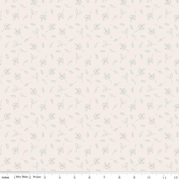 Cream, linen, light tan quilting cotton fabric with sketched leaves scattered about. 
Cute Little Fabric Shop