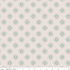 Linen, cream, sand colored quilting cotton fabrics with circular floral teal and yellow wreaths. 
Cute Little Fabric Shop