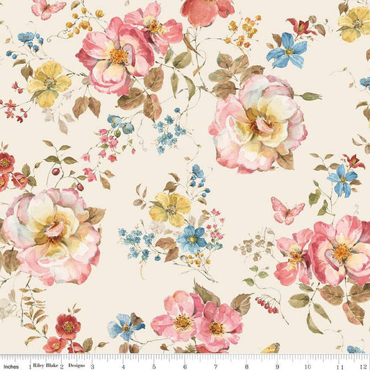 SALE Countryside Main C14530 Sand - Riley Blake Designs - Floral Flowers - Quilting Cotton Fabric