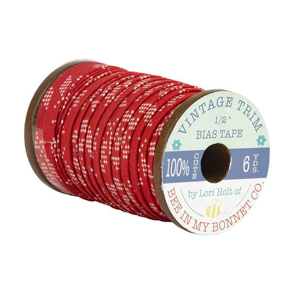 SALE Lori Holt 1/2" Double Fold Stitch Bias Tape ST-22908 Red Flower - Riley Blake Designs - 6 Yards on Wood Spool