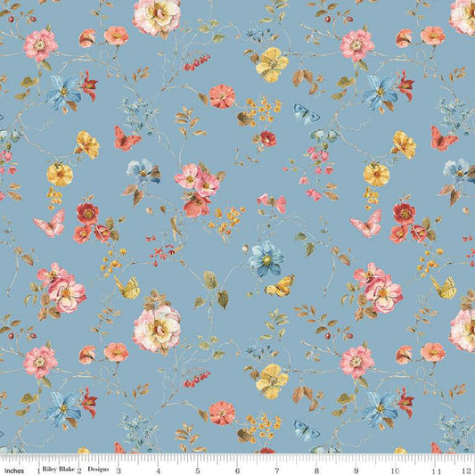 SALE Countryside Floral C14533 Blue - Riley Blake Designs - Flowers - Quilting Cotton Fabric