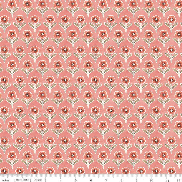 Fat Quarter End of Bolt - CLEARANCE Countryside Blossom C14534 Coral by Riley Blake Designs - Floral Flowers - Quilting Cotton Fabric