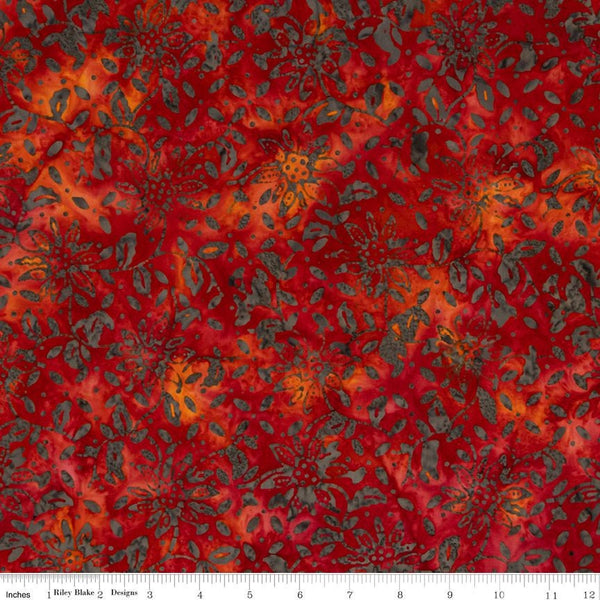 SALE Batiks Expressions BTCB1027 Red Orange Multi - Riley Blake Designs - Hand-Dyed Tjaps Print - Quilting Cotton Fabric