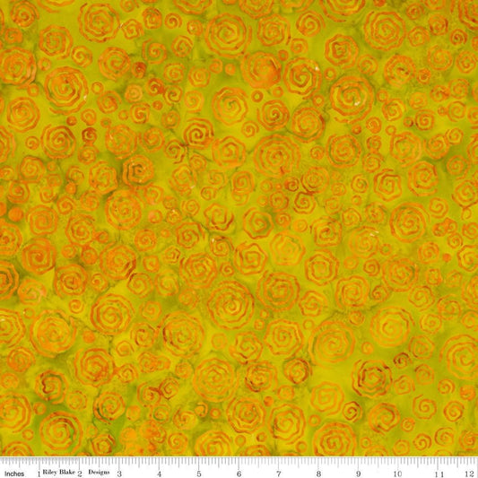 SALE Batiks Expressions BTCB1020 Green Orange Multi - Riley Blake Designs - Hand-Dyed Tjaps Print - Quilting Cotton Fabric