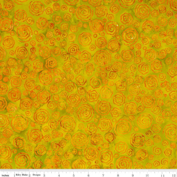 SALE Batiks Expressions BTCB1020 Green Orange Multi - Riley Blake Designs - Hand-Dyed Tjaps Print - Quilting Cotton Fabric