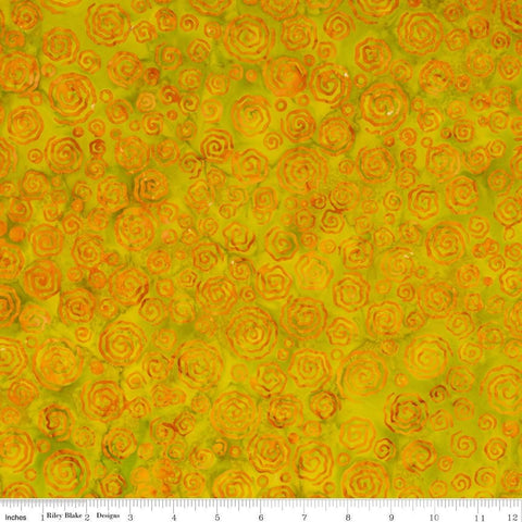 SALE Batiks Expressions BTCB1020 Green Orange Multi - Riley Blake Designs - Hand-Dyed Tjaps Print - Quilting Cotton Fabric