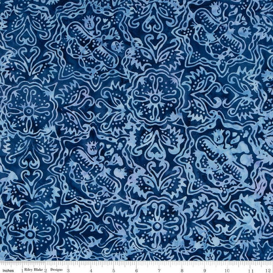 SALE Batiks Expressions BTCB1011 Capri Blue - Riley Blake Designs - Hand-Dyed Tjaps Print - Quilting Cotton Fabric