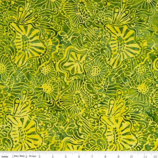 SALE Batiks Expressions BTHH1094 Citrus Green - Riley Blake Designs - Hand-Dyed Tjaps Print - Quilting Cotton Fabric