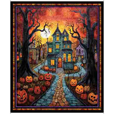 SALE MINKY Creepin' It Real Haunted House Panel 30384 Multi  - QT Fabrics - 36"x45" Minky Halloween - Quilting Cotton Fabric