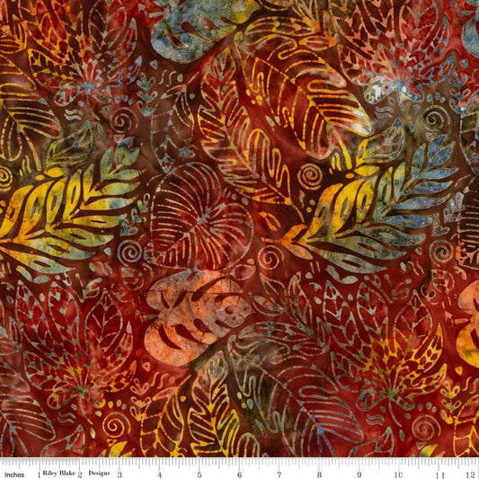 13" End of Bolt - SALE Batiks Expressions BTPT1110 Dark Red Multi - Riley Blake Designs - Hand-Dyed Tjaps Print - Quilting Cotton Fabric