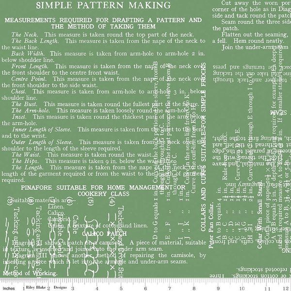 3 Yard Cut - SALE Sew Text WIDE BACK WB13870 Green - Riley Blake Designs - 107/108" Wide - Sewing Themes - Quilting Cotton Fabric