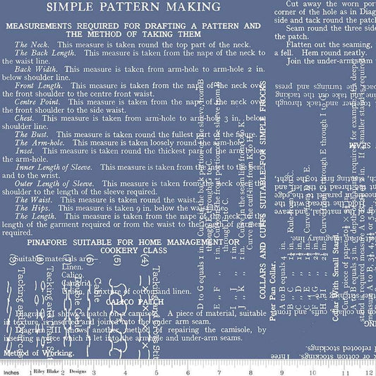 3-Yard Cut - SALE Sew Text WIDEBACK WB13870 Denim - Riley Blake Designs - 108" - Sewing Themes - Quilting Cotton Fabric