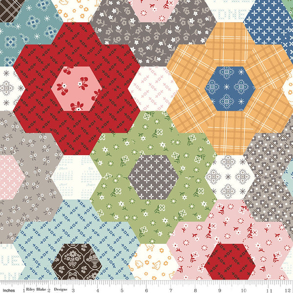 2 Yard 33" End of Bolt - Calico Grandma's Flower Garden WIDE BACK WB14501 Multi - Riley Blake Designs - Hexagons  - Quilting Cotton Fabric