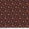 Image of espresso brown colored quilting cotton fabric for the Pumpkin Spice collection by Riley Blake Designs. Features scattered and tossed orange, yellow, and cream pumpkins on the espresso background. 
Cute Little Fabric Shop