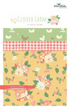 Image of the Clover Farm storyboard from Riley Blake Designs. Depicts a fabric with flowers and strawberries on a yellow background.