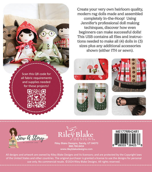 SALE Machine Embroidery Red Riding Hood & Friends Dolls INSTRUCTIONS ME177RRH24R1 - Riley Blake Designs - USB File 4 Dolls 3 Sizes