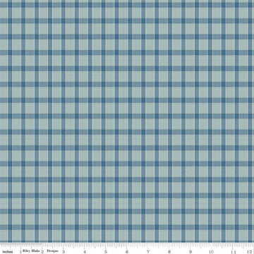 Image of Chunky Thread Home Décor Plaid Denim from Riley Blake Designs. Image has light blue and dark blue gingham plaid stripes. 
Cute Little Fabric Shop