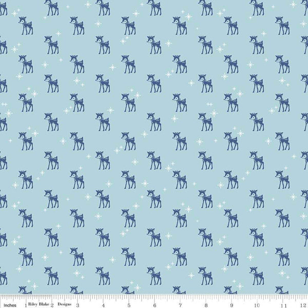 SALE Cozy Christmas Reindeer C5364 Blue by Riley Blake Designs - Lori Holt - Quilting Cotton Fabric