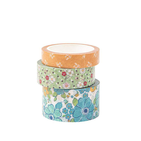 Image of Lori Holt Mercantile Washi Tape by Riley Blake Designs. Pictures thin yellow tape, medium thickness green tape, and wide blue floral tape.
Cute Little Fabric Shop