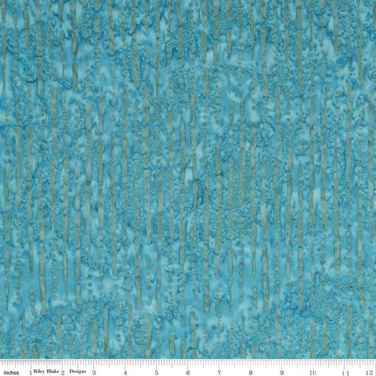 Image of the Expressions Batiks Hand-Dyes Tropical quilting cotton fabric from Riley Blake Designs. Features turquoise blue fabric with variations in saturation and pattern. 
Cute Little Fabric Shop