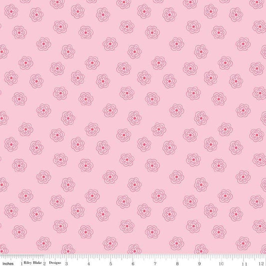 Fat Quarter End of Bolt - SALE Bee Basics Blossom C6404 Pink by Riley Blake Designs - Floral Flowers - Lori Holt - Quilting Cotton Fabric