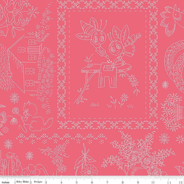 3 yard cut - SALE Granny Chic Vintage Embroidery WIDE BACK WB8527 Pink - Riley Blake - 107/108" Wide - Lori Holt - Quilting Cotton Fabric