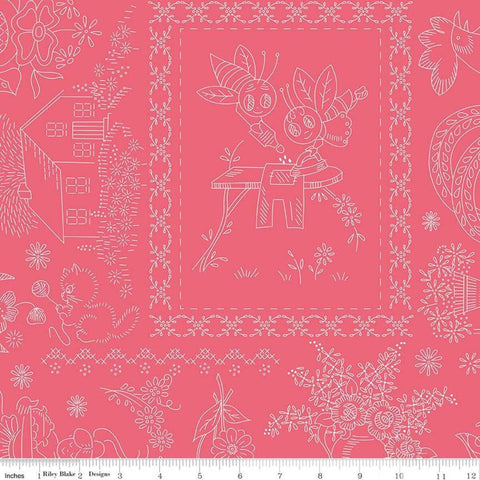 3 yard cut - SALE Granny Chic Vintage Embroidery WIDE BACK WB8527 Pink - Riley Blake - 107/108" Wide - Lori Holt - Quilting Cotton Fabric