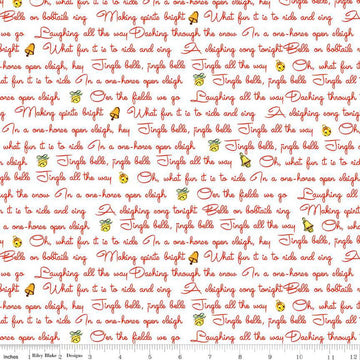 Fat Quarter End of Bolt - SALE Jingle Bells Lyrics C14832 White - Riley Blake Designs - Christmas Text - Quilting Cotton Fabric