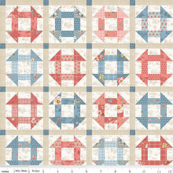 SALE Countryside Churn Dash Cheater Print C15071 Multi by Riley Blake - PRINTED Churn Dash Block Sashing Posts - Quilting Cotton Fabric