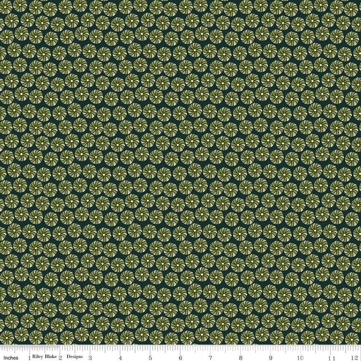 Christmas Is in Town Peppermint Forest by Riley Blake Designs. Features swirled peppermints on a dark green background.
Cute Little Fabric Shop