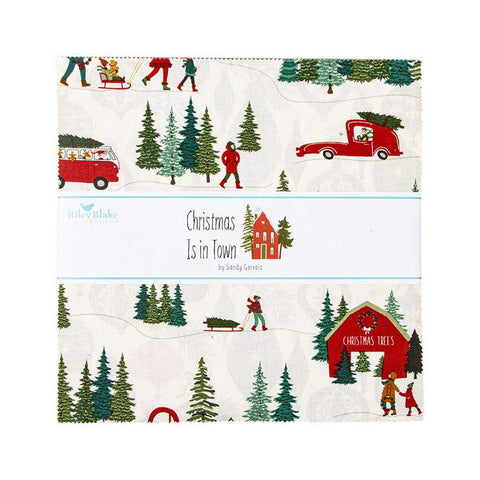 Image of Christmas Is in Town 10 inch Stacker by Riley Blake Designs. Features a cream fabric with trees, cabins, people, and snow.
Cute Little Fabric Shop