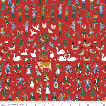 A Pear-fect Christmas Twelfth Day C14970 Red - Riley Blake Designs - Twelve Days of Christmas Icons - Quilting Cotton Fabric