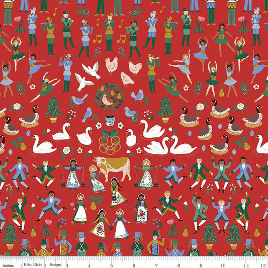 A Pear-fect Christmas Twelfth Day C14970 Red - Riley Blake Designs - Twelve Days of Christmas Icons - Quilting Cotton Fabric