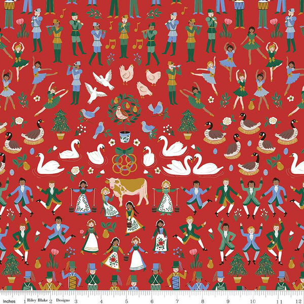 SALE A Pear-fect Christmas Twelfth Day C14970 Red - Riley Blake Designs - Twelve Days of Christmas Icons - Quilting Cotton Fabric