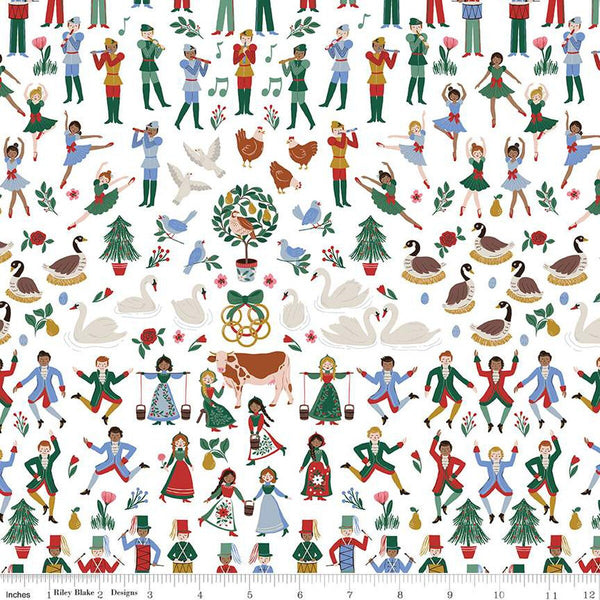 SALE A Pear-fect Christmas Twelfth Day C14970 White - Riley Blake Designs - Twelve Days of Christmas Icons - Quilting Cotton Fabric