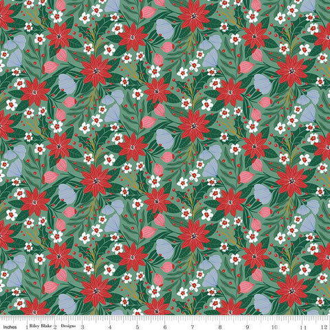 A Pear-fect Christmas Flowers Dancing C14971 Mint - Riley Blake Designs - Floral Flower - Quilting Cotton Fabric