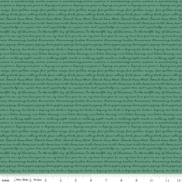 SALE A Pear-fect Christmas Calling Words C14974 Mint - Riley Blake Designs - Text The Twelve Days of Christmas - Quilting Cotton Fabric